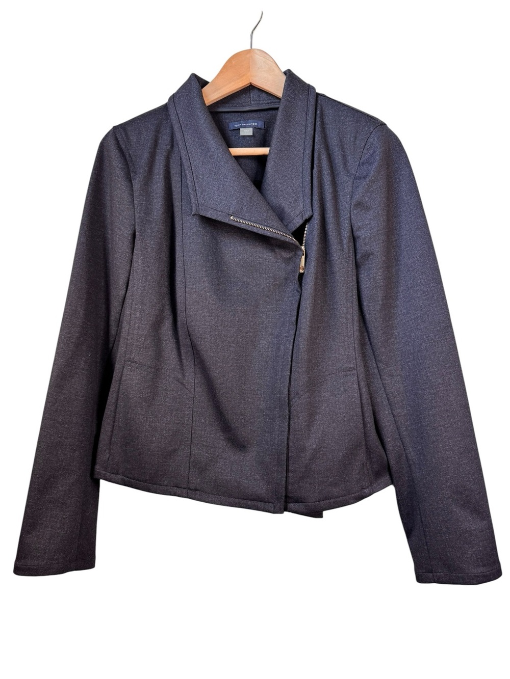Tommy Hilfiger Navy Blue Moto BlazerJacket Size 14 Zip Up Denim Business Casual